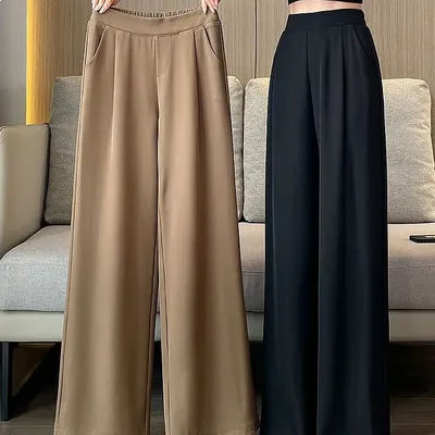 Pantalon large taille haute pour femme, élégant et fluide, coupe droite, décontracté, printemps-été
