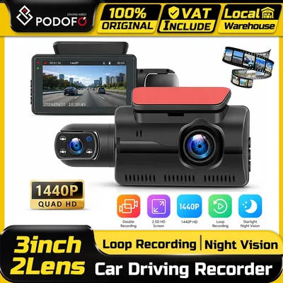 Caméra embarquée Podofo 3 pouces avec moniteur grand angle, DVR, vision nocturne, enregistreur de conduite, caméra de recul, double objectif