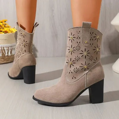 Nouvelles bottes mi-hautes pour femmes, printemps-automne, couleur unie, vintage, confortables, respirantes, à talons hauts, tendance et décontractées.