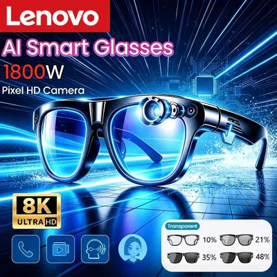 Lunettes Intelligentes Lenovo avec Caméra 8K HD, Appel Mains Libres, Bluetooth Sans Fil, IA, Traducteur Vocal et Assistant Vocal – Lunettes de Soleil Intelligentes