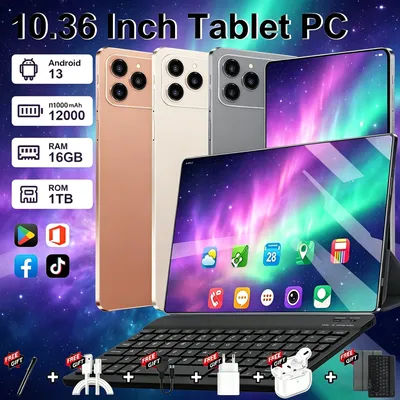 Tablette Android 10,36 pouces avec Google Play, double caméra, 5G, Android 13, processeur 10 cœurs, double SIM, Bluetooth, Wi-Fi, 16 Go + 1 To ROM