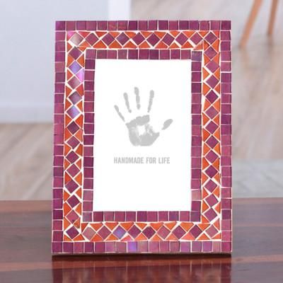'Diamond-Patterned 4x6 Mosaic Glass Photo Frame in Amethyst'