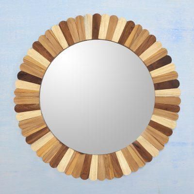 'Sylvan-Inspired Mango Wood Sunflower Wall Mirror in Brown'