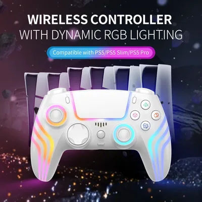 RGB LED Wireless Game Controller for PS5 Bluetooth Gamepad Joystick Dual Vibration Turbo 6-Axis Sensor Gaming Controller
