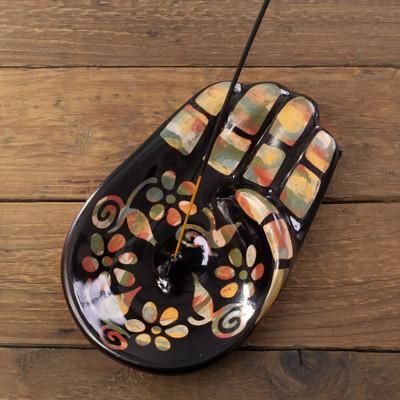 Colorful Hamsa,'Colorful Handcrafted Hamsa Amulet Ceramic Incense Holder'