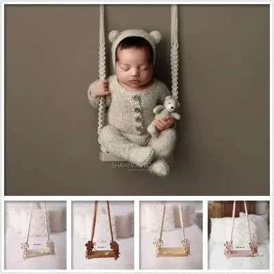 Newborn Infant Photography Props Baby Swing Wooden Chair Babies Furniture Infants Photo Shooting Prop Accessories Fotografia