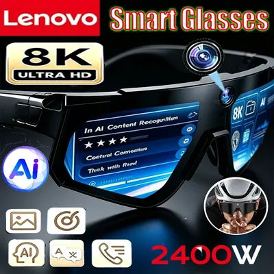 Lunettes intelligentes Lenovo 8K avec caméra 2400W, IA, ChatGPT, anti-vibration, pour le cyclisme, vidéo, photo, sport, lunettes de soleil, double microphone, 1 To, lunettes de protection contre le