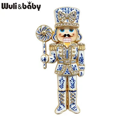 Wuli&baby Lovely Soldier Brooches For Women Unisex 2-color Rhinestone Lolly Nutcracker Character Party Brooch Pin Gifts