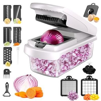 tritaverdure affettatrice, taglia cipolle, taglia alimenti con lame in acciaio inox, lavabile in lavastoviglie per la preparazione dei pasti