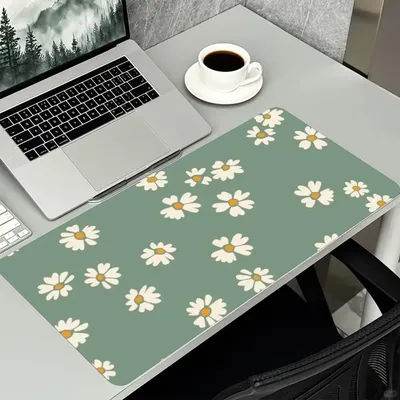 Grand tapis de souris étendu à motif floral de marguerites vertes, antidérapant, avec bords cousus, pour ordinateur portable et ordinateur de bureau de jeu.