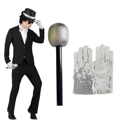 Michael Jackson Costume Accessory Set Sequin Fedora Hat Gloves Sunglasses Microphone For Halloween Stage Party Cosplay Kit