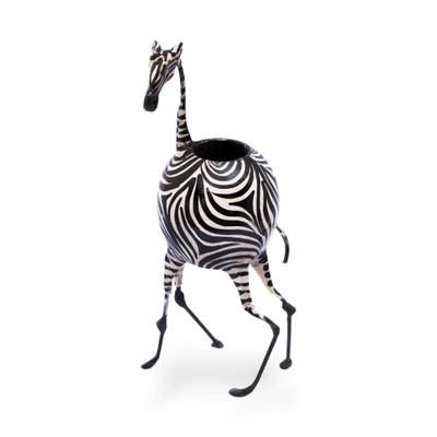 'Whimsical Zebra-Themed Dried Gourd & Papier Mache Pen Holder'
