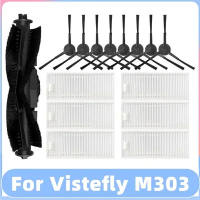 Compatible For Vistefly M303 Roller Main Side Brush Hepa Filter Robotic Vacuums Spare Part Replacement Accessory Kit