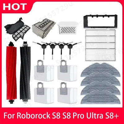 Roborock S8 Pro Ultra S8+ Robot Vacuum Spare Parts Mop Cloths Main Side Brushes HEPA Filters Dust Bags Accessories