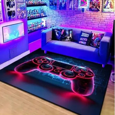 VIKAMA 1PC Cyberpunk Style Gamepad Crystal Velvet Carpet Glitzy Esports Room Decoration Floor Mat Easy Care Carpet Home Decor