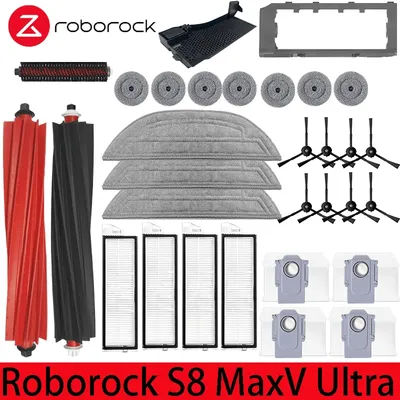 Roborock S8 MaxV Ultra Robot Vacuum Spare Parts Main Side Brushes Mop Cloths HEPA Filters Dust Bags Accessories