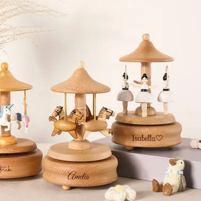 Personalised Musical Carousel Baby Shower Gift Custom Wooden Carousel Newborn Gift Baptism Gift Birthday Decorations Ballerina