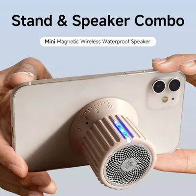 Magnetic Portable Wireless Bluetooth Small Speaker with Stereo Surround Sound, Subwoofer, Waterproof, 3D Lightweight Stand, Mini
