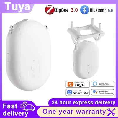 Tuya Smart Rail Curtain Robot Tuya Zigbee/Bluetooth Smart Curtain Pusher Robot Curtain Motor with Hooks Support Siri Alexa Voice