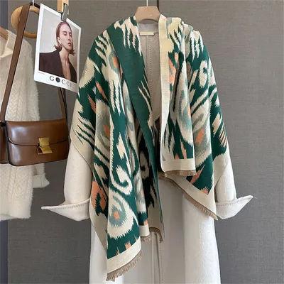 2025 Brand Warm Cashmere Poncho Shawl Scarf Luxury Print Thick Pashmina Winter Blanket Wraps Bufanda Casual Hijab Stoles Echarpe