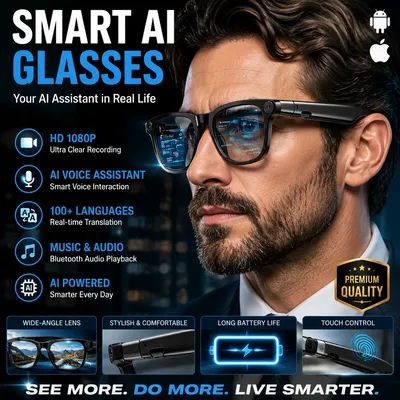 Nouvelles lunettes intelligentes avec caméra HD 800W pour hommes, traduction dans plus de 100 langues, enregistrement vidéo 1080P, transmission WIFI, musique 3D, appels, lunettes de soleil