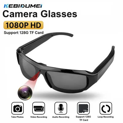Lunettes caméra KEBIDUMEI 1080P HD, enregistrement photo et vidéo, lunettes de soleil intelligentes, supporte carte TF 128 Go pour le cyclisme en extérieur et le vlog.