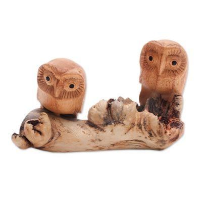 Owl Romance,'Jempinis Wood Owl Sculpture from Bali'