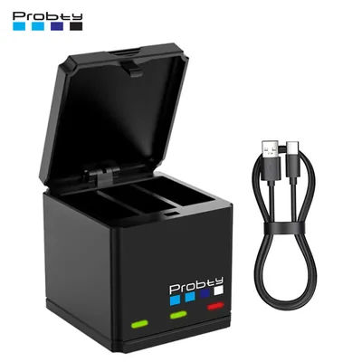 Probty chargeur de batterie pour GoPro Go Pro Hero 8 7 6 5 noir chargeur rapide 3 voies avec câble de Type C accessoires de caméra d'action