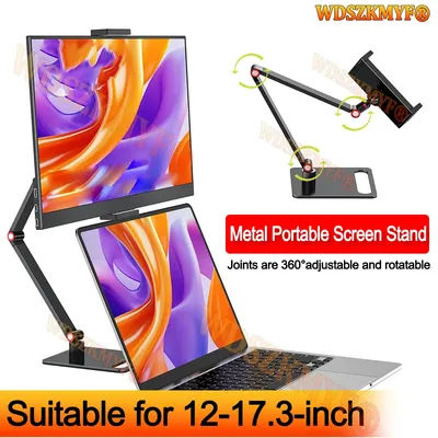 360 ° Support de moniteur Portable pour support pivotant réglable de 12 à 17.3 pouces, support de tablette Compatible avec support à pince de bureau pour tablette