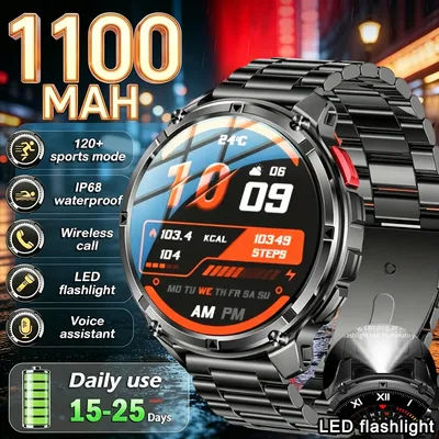 Nouvelle Smartwatch 2026 AMOLED avec batterie grande capacité 1100 mAh, modes sportifs multiples, LED, étanche IP68, appels Bluetooth, GPS