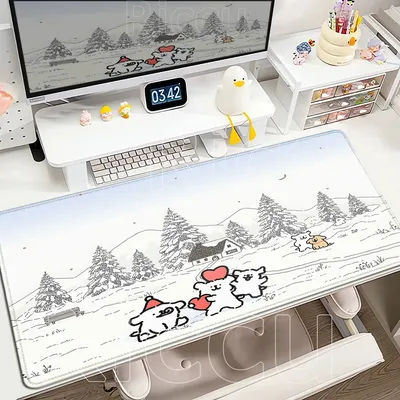 Hiver mignon dessin animé ligne chien maltais tapis de souris antidérapant Lockedge bureau jeu XXL grand Teclado Kawaii tapis de bureau Anime tapis de souris