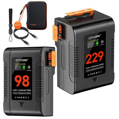 Batterie V-Mount BP-98 BP-229 Mini V-Lock Lithium avec charge rapide Type-C PD pour appareil photo, caméscope, moniteur, téléphones, éclairage vidéo
