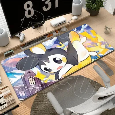 Grand tapis de souris Kawaii Emolga XXL pour PC Gamer, tapis de bureau pour clavier, accessoires de bureau en caoutchouc P-Pokemon, tapis antidérapants.