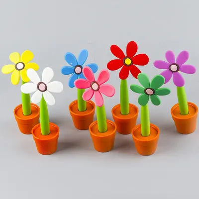 Umfinger-Stylo à bille mignon et créatif en pot avec tournesol pour enfant, fournitures d'écriture de bureau à la mode avec plante de dessin animé drôle, 1 pièce