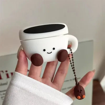 Étui Airpods 4 3 2 1, dessin animé mignon 3D visage souriant tasse à café, couverture souple Anti-chute, accessoires pour écouteurs en Silicone