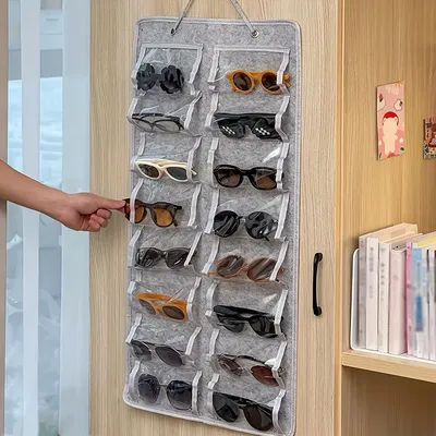 Support à lunettes en feutre à compartiments, 1 pièce, organisateur mural de rangement et pochette suspendue, présentoir adapté aux lunettes de soleil
