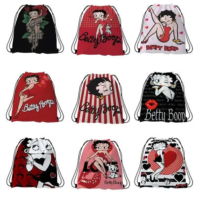 Joli dessin animé populaire b-betty b-boop sacs à cordon sac à dos de sport sac à dos de sport sac à cordes résistant à l'eau pour le cyclisme