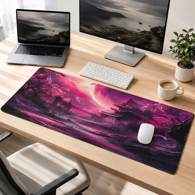 Tapis de souris Crimson Moon Sakura Temple Gamer, impression à la demande, HD, tapis de souris XXL, tapis de jeu en caoutchouc naturel, tapis de souris souple