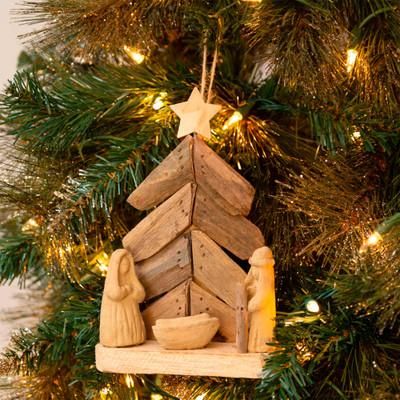 Christmas Nativity,'Hand Crafted Recycled Driftwood Christmas Nativity Ornament'