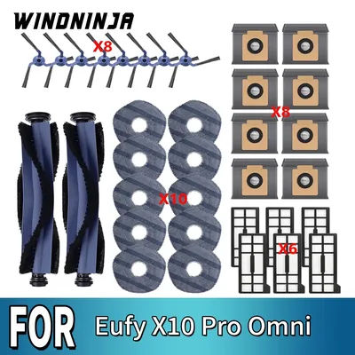 Vacuum Spare Parts For Eufy X10 Pro Omni Robot Vacuum Roller Side Brushes HEPA Filters Mop Cloths Dust Bags Replacement Parts