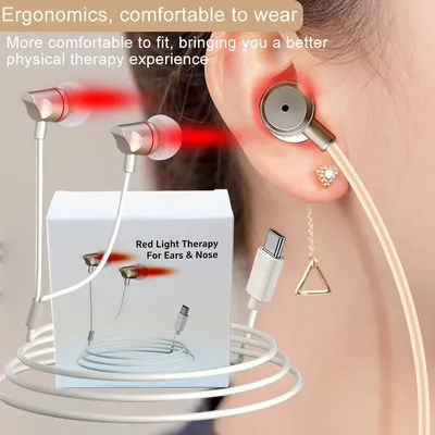 Dispositif portable de soin des oreilles à lumière rouge 650 nm pour le soulagement des acouphènes et de l'otite, l'amélioration de la fatigue auriculaire et la relaxation.