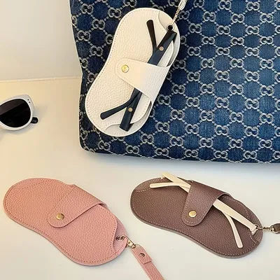 Étui à lunettes portable en cuir PU, pochette fine et souple pour lunettes avec bouton-pression, sac de rangement anti-rayures pour lunettes de soleil pour sac à main