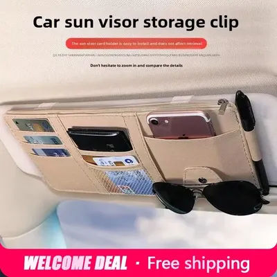 Pochette de rangement portable pour pare-soleil de voiture, porte-billets, porte-cartes de visite, clip pour lunettes de soleil, porte-cartes, pochette de rangement pour billets et cartes