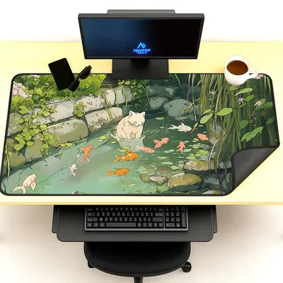 Tapis de bureau XXL pour chat, tapis de table 120x60, tapis de clavier motif koi, accessoires de bureau mignons pour jeux, lavable, en caoutchouc, ergonomique