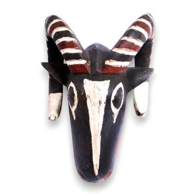 Striped Ram,'Ram-Horned African Wood Wall Mask Handcrafted in Ghana'