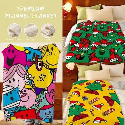 Anime Mr. Men Little Miss Throw Plush Flannel Throw Blanket, Sofa Bed Travel Picnic Home Textile Decor