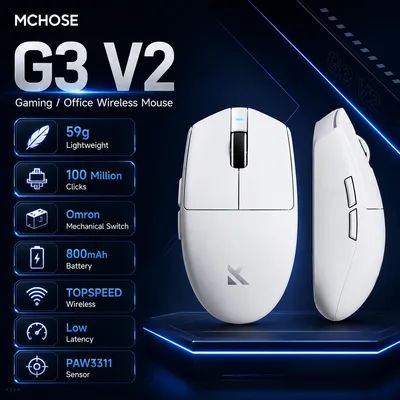 MCHOSE G3 V2 Tri‑Mode Gaming Mouse, PAW3311 Sensor 800mAh Lightweight 2.4G Bluetooth Wired Esports Mouse for PC Laptop Gamers
