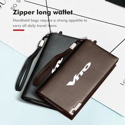 Portefeuille en cuir pour voiture, porte-cartes de crédit, porte-carte d'identité, porte-monnaie à fermeture éclair, pour Mercedes Benz W124 W203 W204 SLK C-CLASS B-CLASS E-CLASS CLA CLS