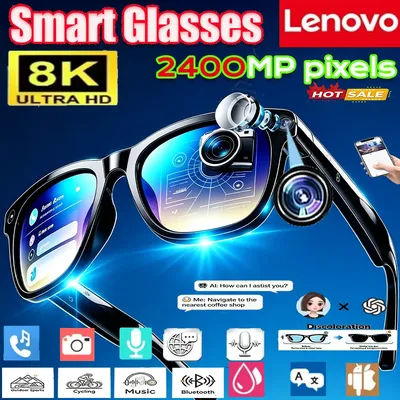 Lunettes intelligentes Lenovo 2400MP 8KHD avec IA, traduction vidéo, appels mains libres, enregistrement de conversations IA, lecture de musique, lunettes de soleil intelligentes, lunettes