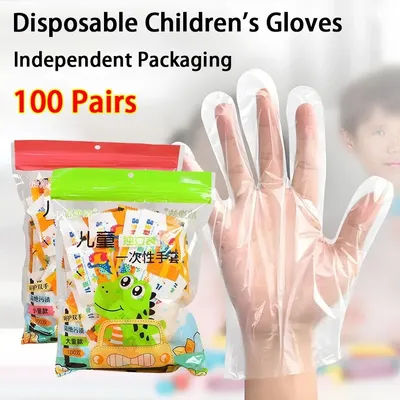 100Pcs Thickened PE Disposable Gloves Transparent Independent Packaging Children's Gloves Food Grade PE Baby Gloves